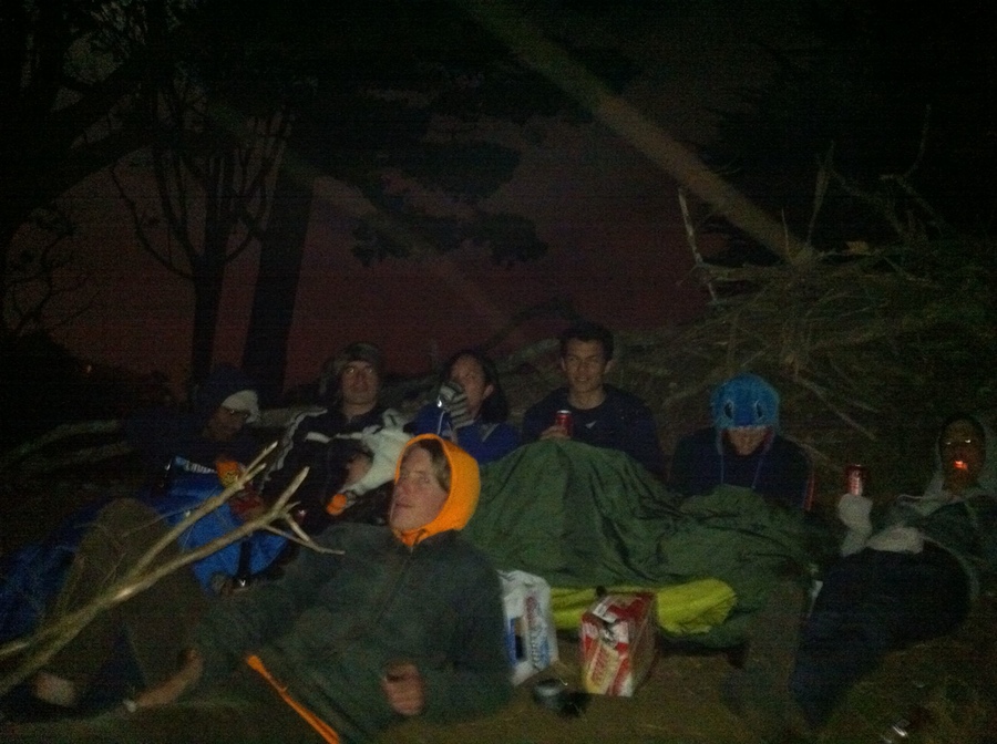 Taking relief under sleeping bags at Grand View Park